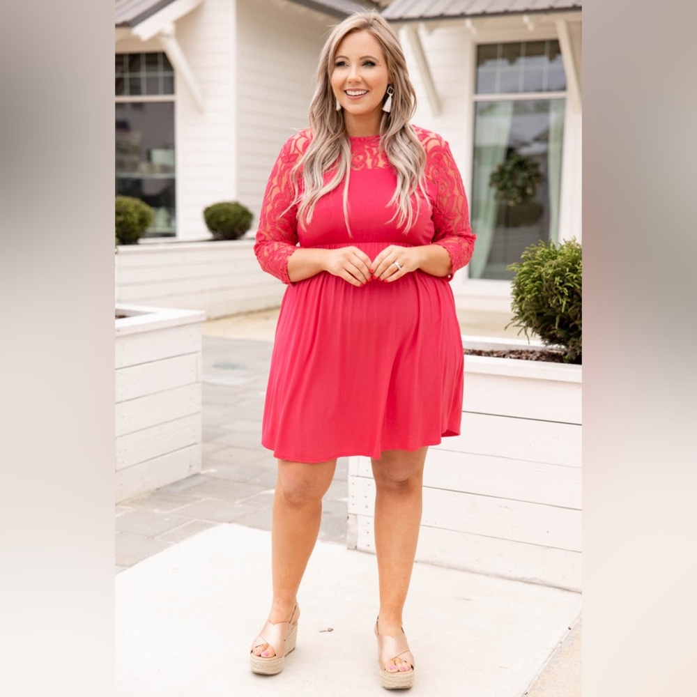 Chic Soul Vibrant Red Lace Long Sleeve Dress